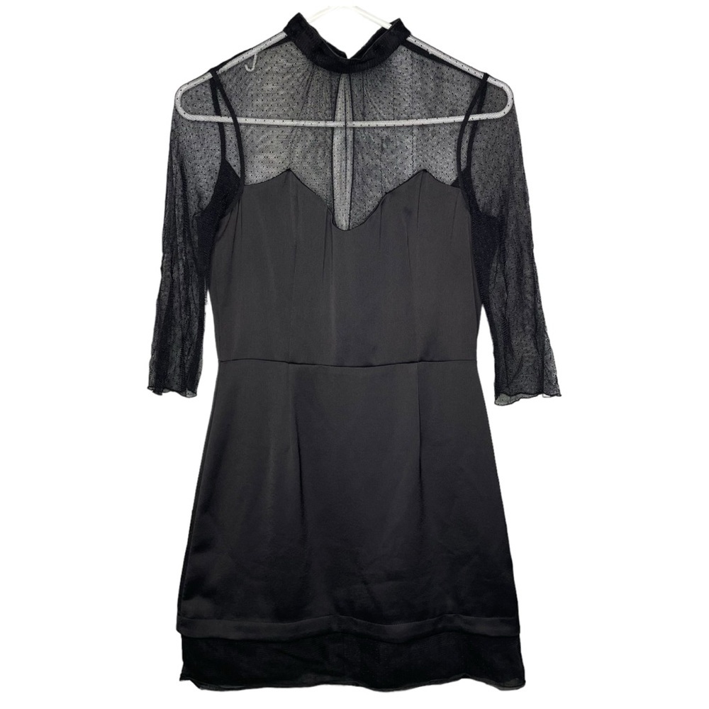 Saylor Jordan dress black mesh polka dot long sleeve high neck womens size small - Picture 3 of 7